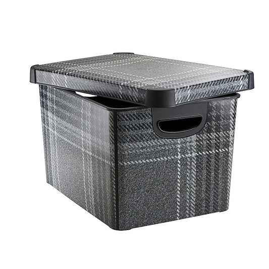 Curver 22L Storage Box with Lid Grey Tartan Effect 61800 - Maqio