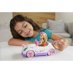 Barbie Club Chelsea Doll 6-In with Open-Top Rainbow Unicorn-Themed Car