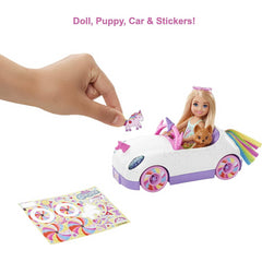 Barbie Club Chelsea Doll 6-In with Open-Top Rainbow Unicorn-Themed Car