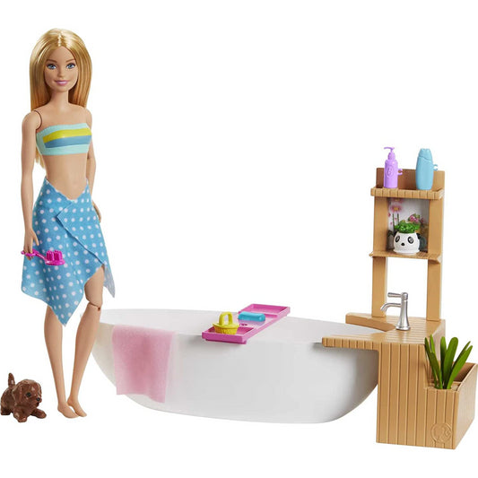 Barbie Fizzy Bath Doll & Playset Blonde with Tub Fizzy Powder & Puppy