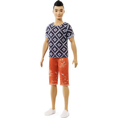 Barbie Ken Fashionistas Doll Wearing Geometric Shirt and Red Shorts