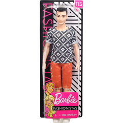 Barbie Ken Fashionistas Doll Wearing Geometric Shirt and Red Shorts