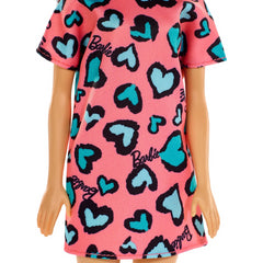 Barbie Doll Brunette Wearing Pink and Blue Heart Print Dress & Platform Sneakers