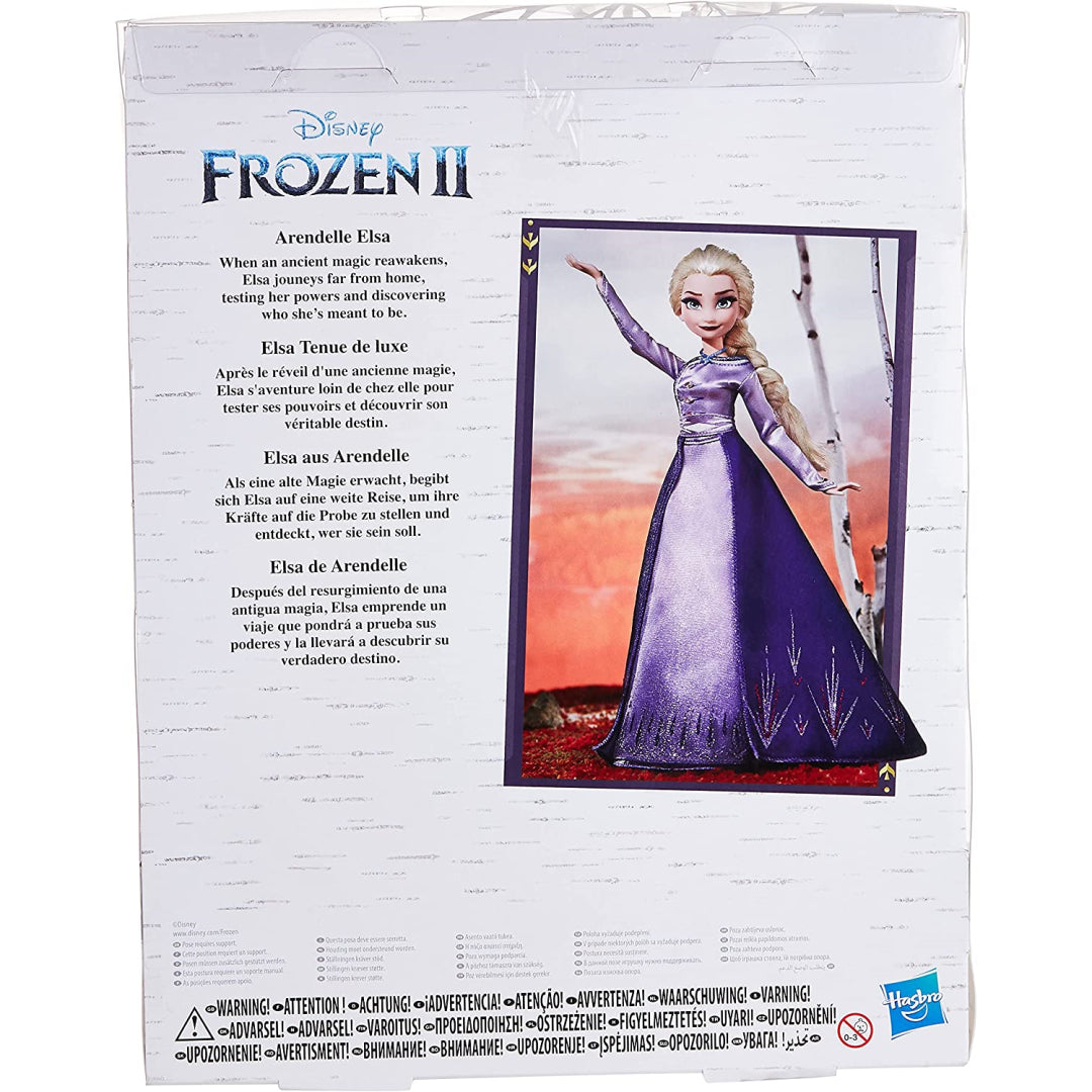 disney frozen 2 - fashion doll arendelle elsa con particolareggiato abito  da viaggio blu ombreggiato ispirato al film disney fro