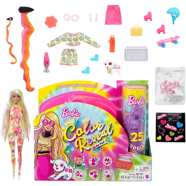  Barbie Color Reveal Set, Tie-Dye Fashion Maker, Color Reveal  Barbie Doll, Chelsea Doll and Pet, Tie-Dye Tools and Dye-able Fashions :  Toys & Games