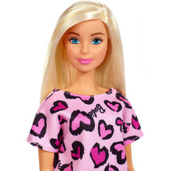 Barbie Doll Blonde Wearing Pink Heart Print Dress & Platform Sneakers