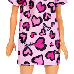 Barbie Doll Blonde Wearing Pink Heart Print Dress & Platform Sneakers