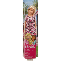 Barbie Doll Blonde Wearing Pink Heart Print Dress & Platform Sneakers