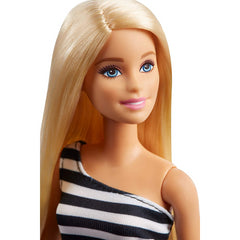 Barbie Doll Blonde Wearing Black-and-White Striped Party Dress GJF85 - Maqio