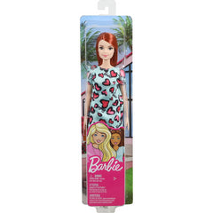 Barbie Doll with Pink Love Hearts Dress in Blue with Red Hair