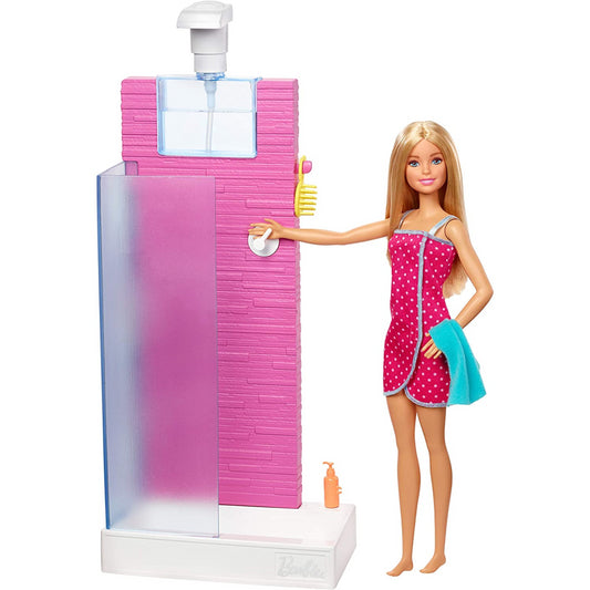 Barbie Doll and Furniture Set - Bathroom with Working Shower FXG51 - Maqio