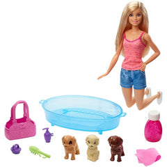 Barbie Doll Blonde and Playset with 3 Puppies